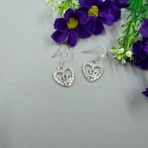 Vintage 925 Sterling Silver Plated Heart and Crown Earrings